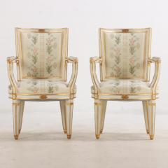 Pair of French Louis XIV style painted and gilt open arm chairs C 1990  - 3790796