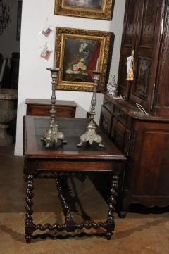 Pair of French Louis XV 18th Century Silvered Bronze Candlestick with Paw Feet - 3424252