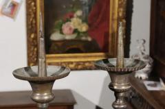 Pair of French Louis XV 18th Century Silvered Bronze Candlestick with Paw Feet - 3424336