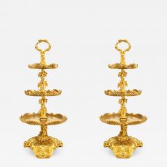 Pair of French Louis XV Bronze Dore 3 Tier Compotes - 4644058