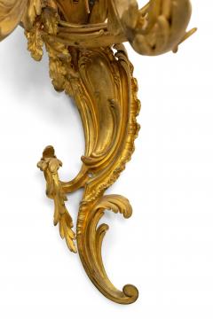 Pair of French Louis XV Bronze Dore Large Wall Sconces - 1398749