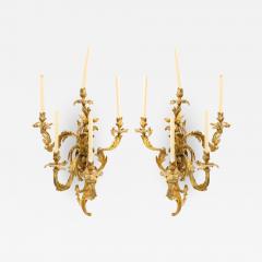 Pair of French Louis XV Bronze Dore Large Wall Sconces - 1403217