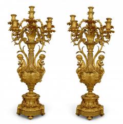 Pair of French Louis XV Bronze Dore Urn Candelabras - 4628057