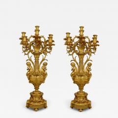 Pair of French Louis XV Bronze Dore Urn Candelabras - 4628233