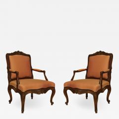 Pair of French Louis XV Pink Arm Chairs - 1407894