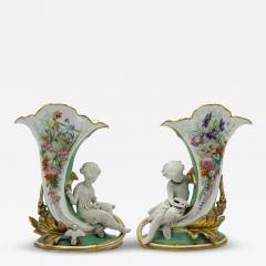 Pair of French Louis XV Porcelain Cornucopia Vases - 4263261