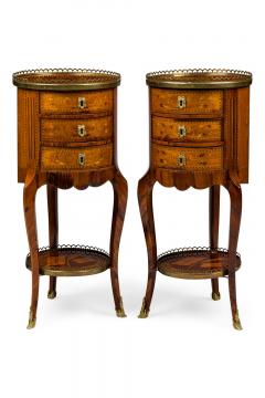 Pair of French Louis XV Round 3 Drawer Bedside Table - 4635462