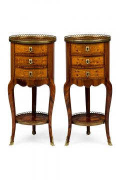 Pair of French Louis XV Round 3 Drawer Bedside Table - 4635463