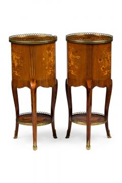 Pair of French Louis XV Round 3 Drawer Bedside Table - 4635465