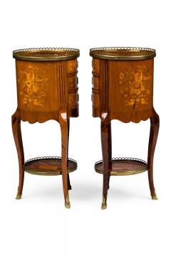 Pair of French Louis XV Round 3 Drawer Bedside Table - 4635466