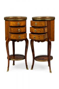 Pair of French Louis XV Round 3 Drawer Bedside Table - 4635467