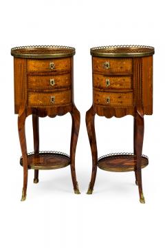 Pair of French Louis XV Round 3 Drawer Bedside Table - 4635468
