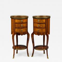 Pair of French Louis XV Round 3 Drawer Bedside Table - 4689808