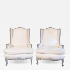 Pair of French Louis XV Style 19th Century Wingback Berg res with New Upholstery - 3742844