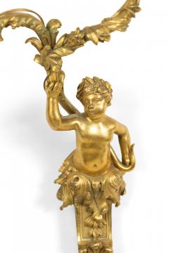 Pair of French Louis XV Style Bronze Dore Cherub Wall Sconces - 1380339