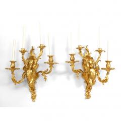 Pair of French Louis XV Style Bronze Dore Cherub Wall Sconces - 4628023