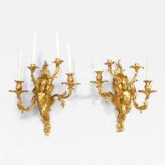Pair of French Louis XV Style Bronze Dore Cherub Wall Sconces - 4628037