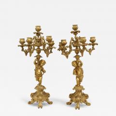 Pair of French Louis XV Style Bronze Dore Cupid Candelabras - 4260700