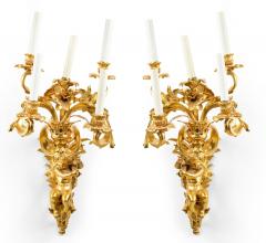 Pair of French Louis XV Style Bronze Dore Cupid Wall Sconces - 4645295
