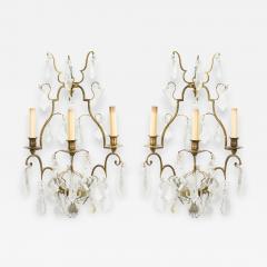 Pair of French Louis XV Style Bronze and Crystal Wall Sconces - 1394363