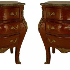 Pair of French Louis XV Style Fruitwood and Green Marble Bombe Bedside Tables - 4655553