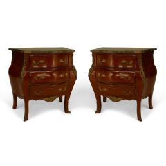 Pair of French Louis XV Style Fruitwood and Green Marble Bombe Bedside Tables - 4708509