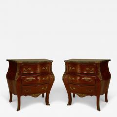 Pair of French Louis XV Style Fruitwood and Green Marble Bombe Bedside Tables - 4708557