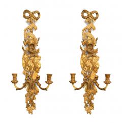 Pair of French Louis XV Style Gilt Carved Wall Sconces - 1379936