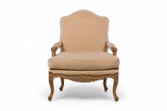 Pair of French Louis XV Style High Back Armchairs with Beige Velvet Upholstery - 4169174