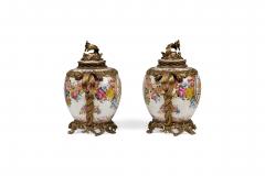 Pair of French Louis XV Style Ormolu and Floral Porcelain Jardiniere - 4409319