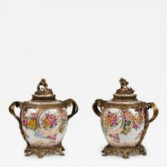 Pair of French Louis XV Style Ormolu and Floral Porcelain Jardiniere - 4412652
