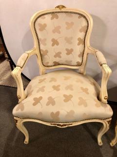 Pair of French Louis XV Style Parcel Gilt and Paint Decorated Bergere Chairs - 2998400