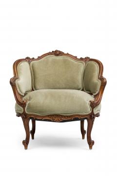 Pair of French Louis XV Style Walnut Lowback Armchair - 4169657