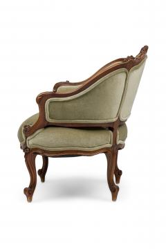 Pair of French Louis XV Style Walnut Lowback Armchair - 4169659