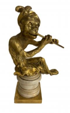 Pair of French Louis XV style gilt bronze monkeys playing musical instruments o - 4652195