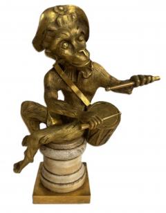 Pair of French Louis XV style gilt bronze monkeys playing musical instruments o - 4652198