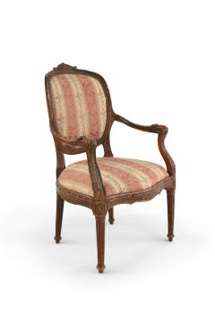 Pair of French Louis XVI Beige and Pink Stripe Upholstered Armchairs - 2798235