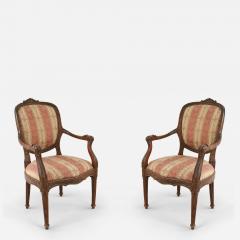 Pair of French Louis XVI Beige and Pink Stripe Upholstered Armchairs - 2798646