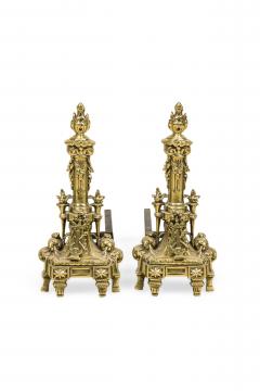 Pair of French Louis XVI Flame Lyre Andirons - 4517573