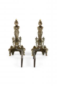 Pair of French Louis XVI Flame Lyre Andirons - 4517575