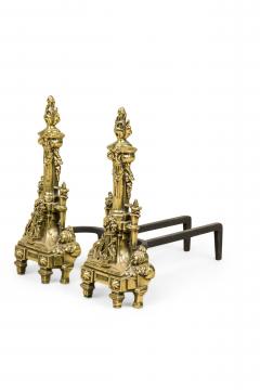 Pair of French Louis XVI Flame Lyre Andirons - 4522249