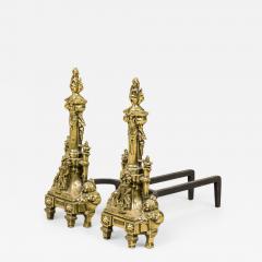 Pair of French Louis XVI Flame Lyre Andirons - 4522250