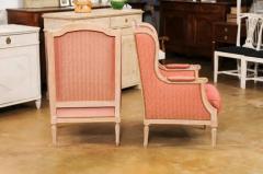 Pair of French Louis XVI Style 1900s Painted Berg res Chairs with Upholstery - 3509456