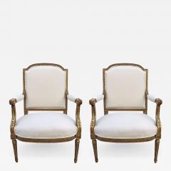 Pair of French Louis XVI Style 19th Century Giltwood Carved Chairs - 450389