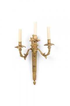Pair of French Louis XVI Style Bronze Dore Torch Wall Sconces - 4650512