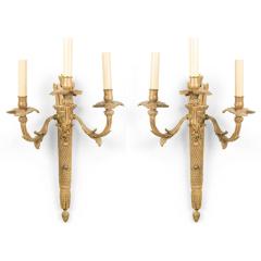 Pair of French Louis XVI Style Bronze Dore Torch Wall Sconces - 4700284