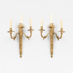 Pair of French Louis XVI Style Bronze Dore Torch Wall Sconces - 4700291