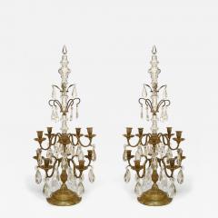 Pair of French Louis XVI Style Bronze and Crystal Candelabras - 4642215