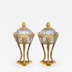 Pair of French Louis XVI Style Bronze and Cut Crystal Garniture Vases Covers - 1211386