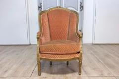 Pair of French Louis XVI Style Gilded Wood Berg res Chairs with Carved D cor - 3729957